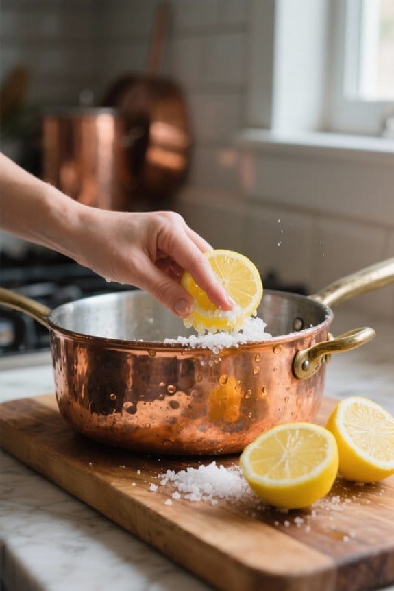 clean copper with lemon