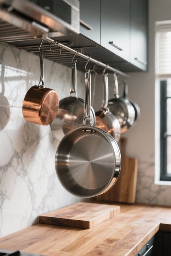 efficient hanging cookware storage