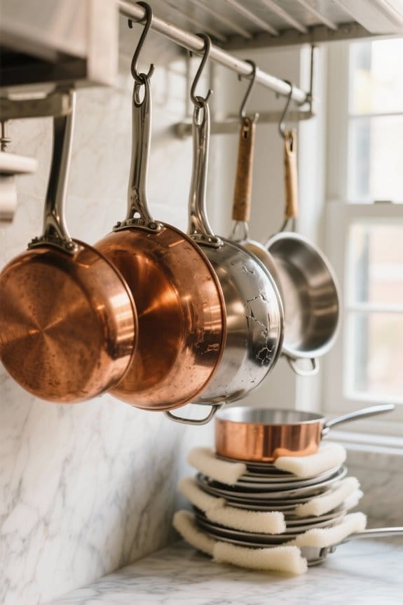 hanging storage protects cookware