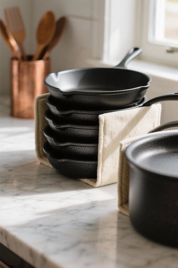 stack nonstick pans properly
