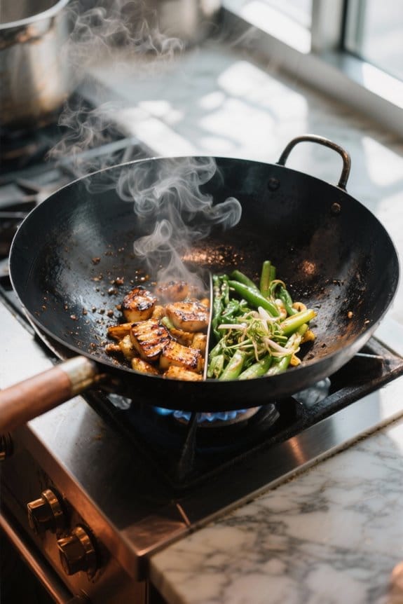 two zone wok cooking technique