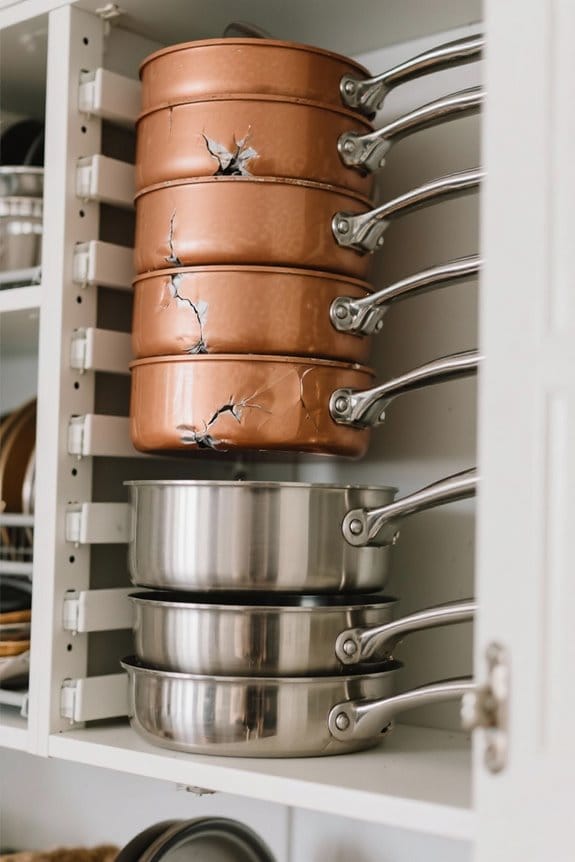 vertical storage ensures cookware protection